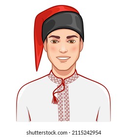 Handsome young man in ukrainian traditional clothes, vector illustration, eps10