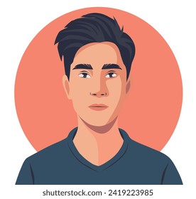 Handsome young man vector avatar for social network. Portrait pose straight. Vector flat illustration. Simple style