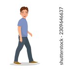 Handsome young man walking forward with smiling expression