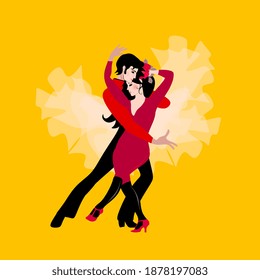 Handsome young people dancing tango. Expression, hugs, love, passion, relationships.