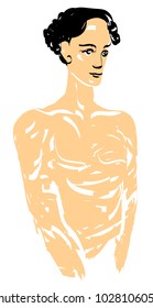 Handsome young topless dark haired man. Beauty and fashion vector illustration. Sketchy cute pretty and sexy boy vector