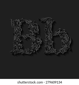 Handsomely decorated letter b in upper and lower case on black