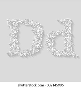 Handsomely decorated letter D in upper and lower case on gray