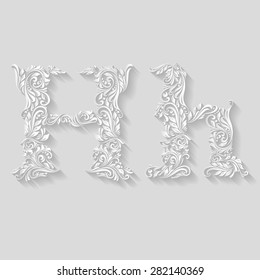 Handsomely decorated letter H in upper and lower case on gray