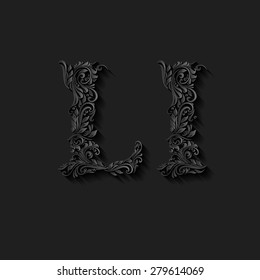 Handsomely decorated letter l in upper and lower case on black