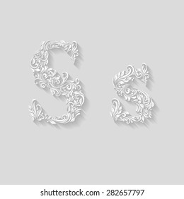 Handsomely decorated letter S in upper and lower case on gray