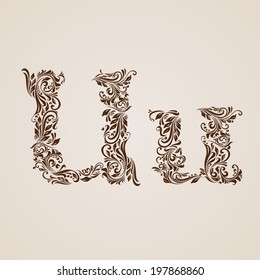 Handsomely decorated letter u in upper and lower case.