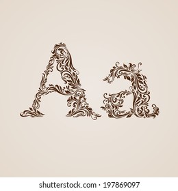 Handsomely decorated letter A in upper and lower case.