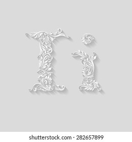 Handsomely decorated letter I in upper and lower case on gray