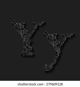 Handsomely decorated letter y in upper and lower case on black