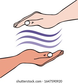 Hands-on healing showing hand sending univeral energy waves for emotional or physical healing - for Reiki, Alternative medicine