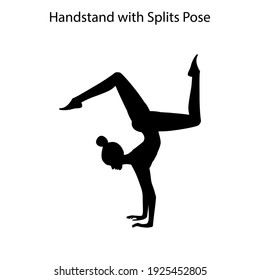 Handstand with splits pose yoga workout silhouette on the white background. Vector illustration