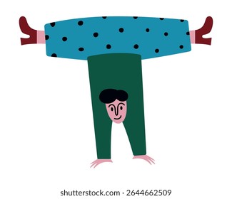 Handstand Vector Illustration of Cheerful Character. Women performing a handstand with a happy expression.