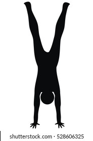 handstand, yoga, vector icon, black silhouette