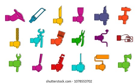 Handtool icon set. Color outline set of handtool vector icons for web design isolated on white background