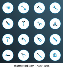 Handtools Colorful Icons Set. Collection Of Screw, Paint, Digging And Other Elements. Also Includes Symbols Such As Measurement, Ruler, Shears.