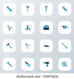 Handtools Colorful Icons Set. Collection Of Shears, Saw, Bolt And Other Elements. Also Includes Symbols Such As Screwdriver, Multifunctional, Fix.