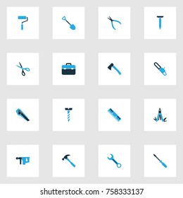Handtools Colorful Icons Set With Turn-Screw, Digging, Screw And Other Cutter Elements. Isolated Vector Illustration Handtools Icons.