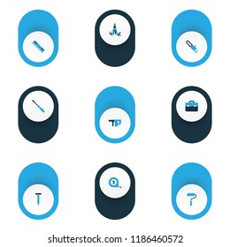Handtools icons colored set with multi tool, nail, electric instrument and other hammer elements. Isolated vector illustration handtools icons.
