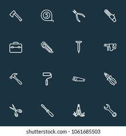 Handtools icons line style set with tape measure, multi tool, hammer and other toolkit elements. Isolated vector illustration handtools icons.