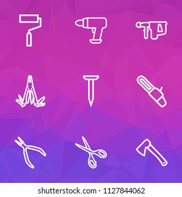 Handtools icons line style set with multi tool, scissors, hatchet and other tool elements. Isolated vector illustration handtools icons.