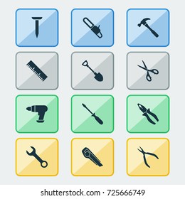 Handtools Icons Set. Collection Of Clamp, Cutter, Round Pliers And Other Elements. Also Includes Symbols Such As Fix, Dig, Pliers.