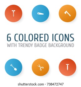 Handtools Icons Set. Collection Of Screw, Axe, Bolt And Other Elements. Also Includes Symbols Such As Dig, Screw, Axe.