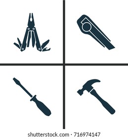 Handtools Icons Set. Collection Of Turn-Screw, Cutter, Multifunctional Pocket And Other Elements. Also Includes Symbols Such As Screwdriver, Toolbox, Multifunctional.