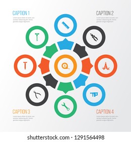Handtools icons set with wrench, pliers, electric instrument and other multifunctional pocket elements. Isolated vector illustration handtools icons.