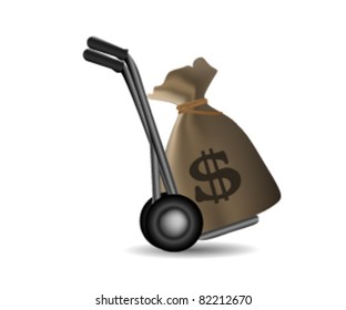 Hand-truck Loading Money Vector Illustration