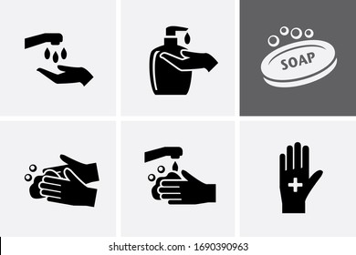 Handwash Icon set, personal cleanliness. Vector hygiene