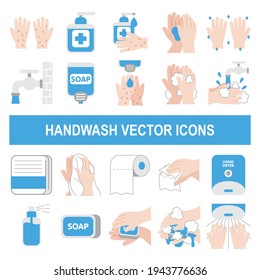 Handwash vector icons in flat design style.