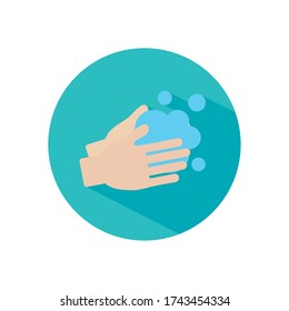 Handwashing Concept, Hands With Soapy Water Icon Over White Background, Block Style, Vector Illustration