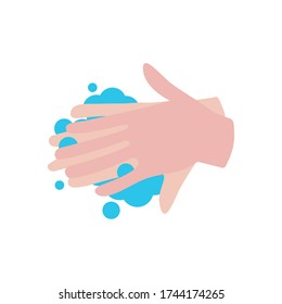 Handwashing Concept, Hands With Soapy Water Icon Over White Background, Flat Style, Vector Illustration