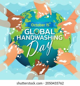 Handwashing day. Handwashing illustration. Water, washing hands, cleaning. Hygiene concept. Vector illustration can be used for healthcare, skincare, hygiene. 