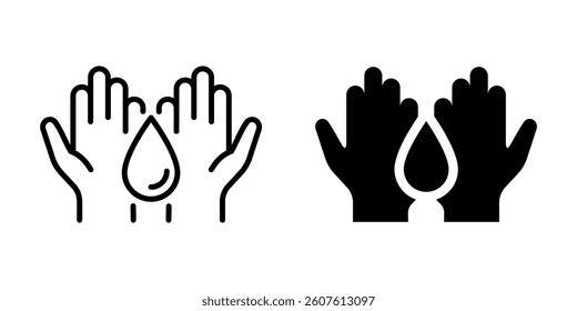 Handwashing hygiene icon with water drop. Silhouette and line style.