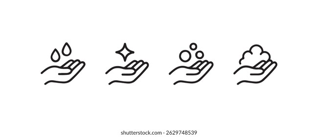 Handwashing hygiene icons in outline style Vector