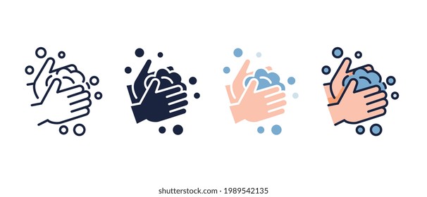 Handwashing illustration. Wash your hands with soap to cleaning and disinfecting from virus or bacteria. Washing hand vector icon sign symbol. Vector illustration. Design on white background. EPS10.