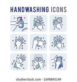 Handwasch Set-Icons Thin Style Piktogramm Minimalistisch farbig