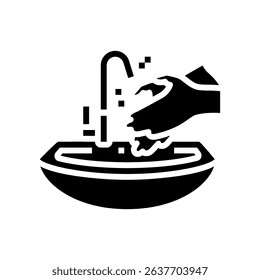 handwashing at sink glyph icon vector. handwashing at sink sign. isolated symbol illustration