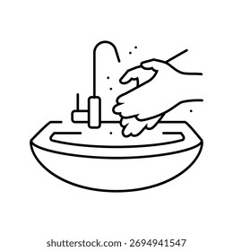 lavagem das mãos no vetor de ícone de linha de pia. lavagem das mãos no sinal de pia. ilustração em preto com símbolo de contorno isolado