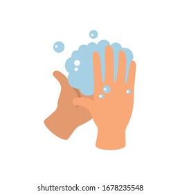 handwashing with soap icon over white background, flat style, vector illustration