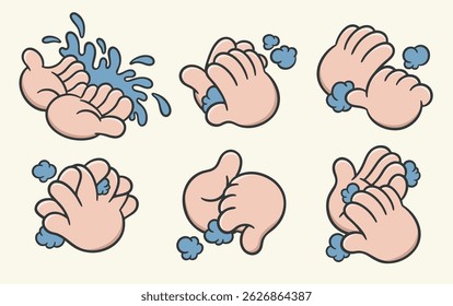 Handwashing Steps Cartoon Illustration Set