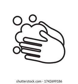 Handwashing Symbol, Hands With Soapy Water Icon Over White Background, Line Style, Vector Illustration