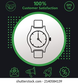 Reloj, reloj, icono de reloj. Fondo con un patrón verde sobre un fondo negro. diseño moderno