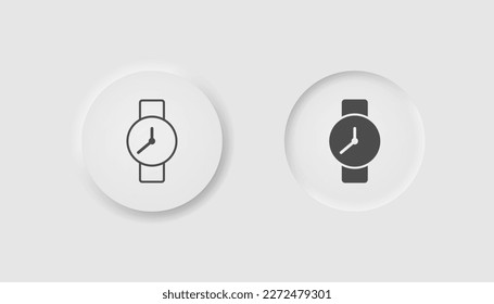 Handwatches icon in neumorphism style. Icons for business, white user interface. UI, UX. Time symbol. Wristwatches, smartwatches, bracelet, minute, seconds. Neumorphic style. 