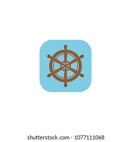 Handwheel, Brown classic wooden sea steering wheel. Vector Illustration.