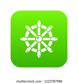 Handwheel icon green vector isolated on white background