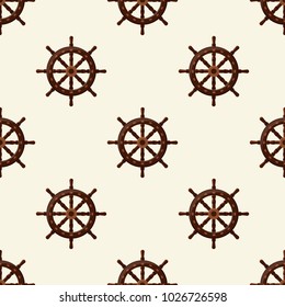 Handwheel pattern. Seamless vector illustration. Sea steering wheel on pale yellow background. Pattern can be used as wrapping paper, background, fabric print, web page backdrop, wallpaper and more