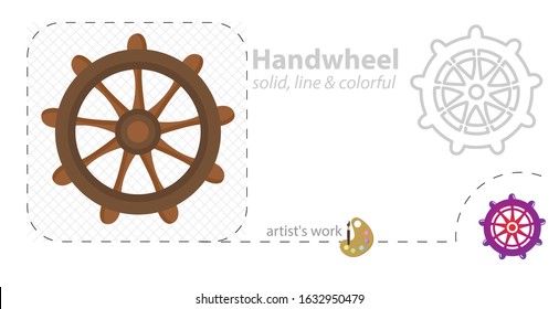 Handwheel vector flat illustration, solid, line icon